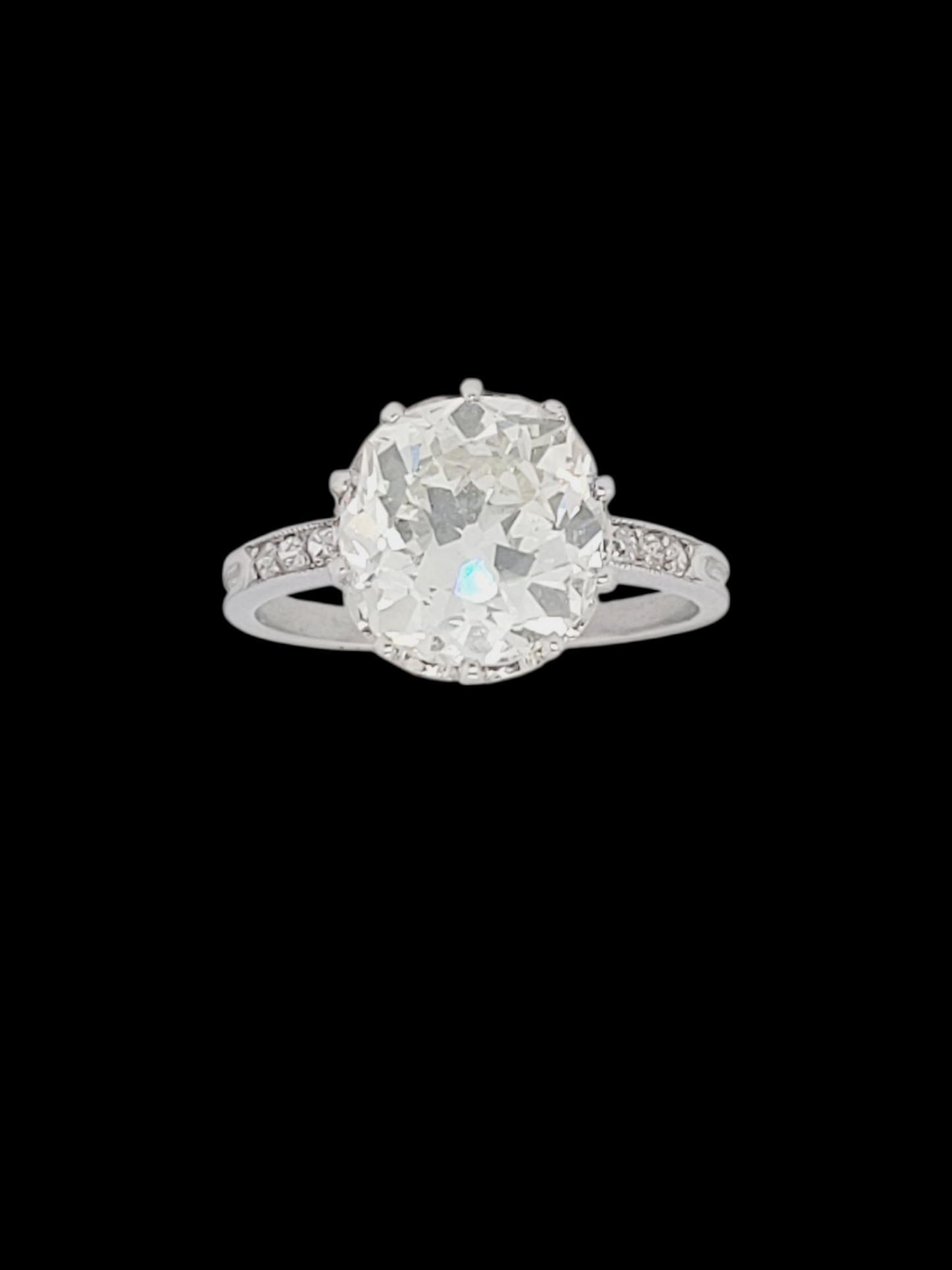 Gorgeous 3.15ct old mine cut diamond solitaire engagement ring Sku 8334