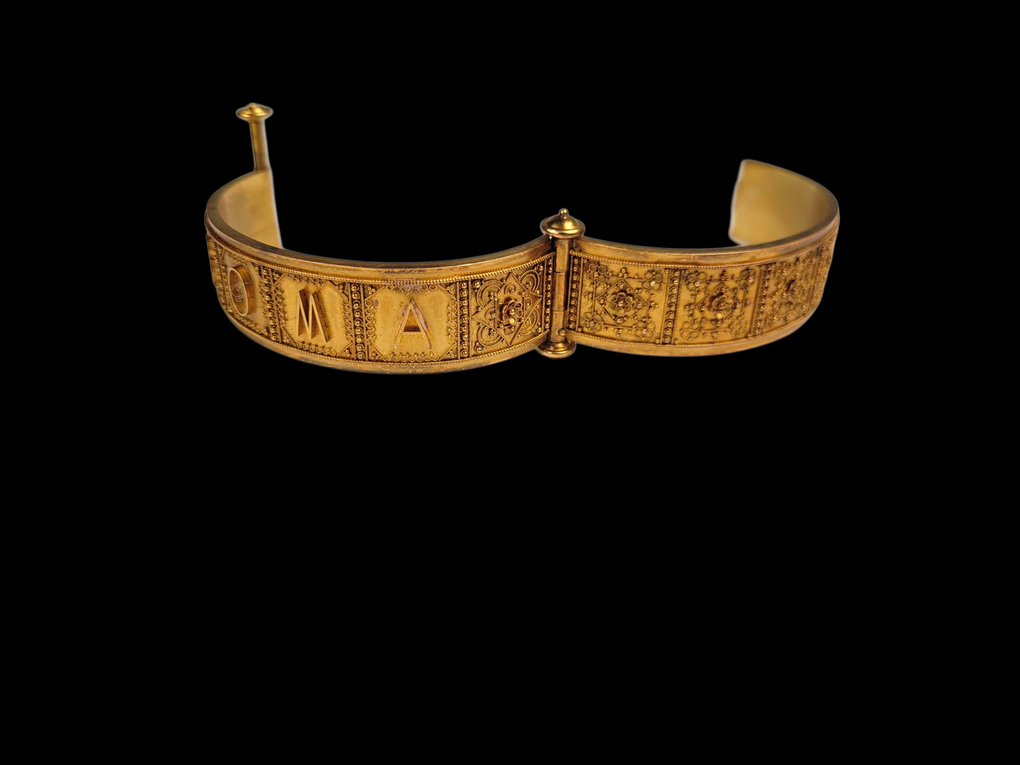 Fine Archaeological revival 18ct buttery yellow gold ROMA bangle
SKU: 8337