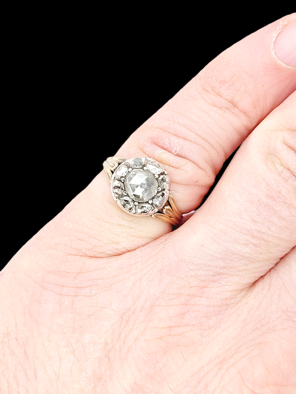 Georgian Rose cut diamond button cluster ring sku 6283