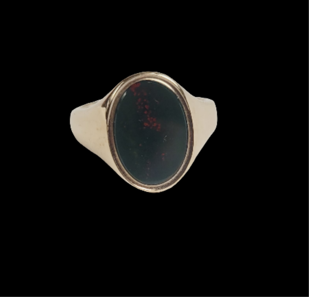 Oval bloodstone heavy 9ct gold signet ring sku 8453