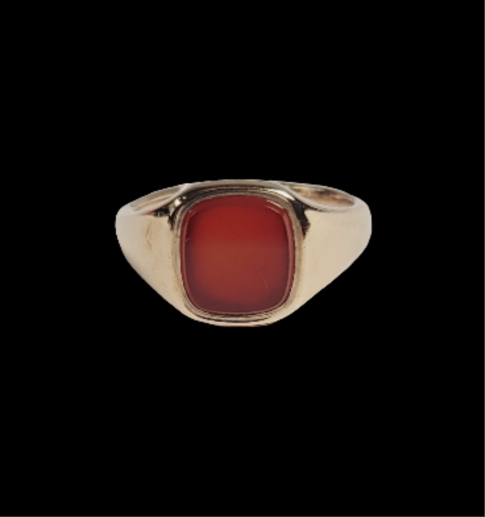 Square red Cornelian 9ct gold signet ring sku 8452