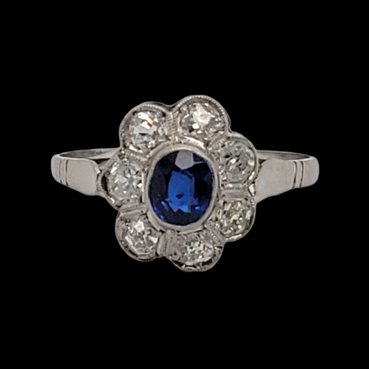 Antique sapphire and diamond cluster ring sku 5681