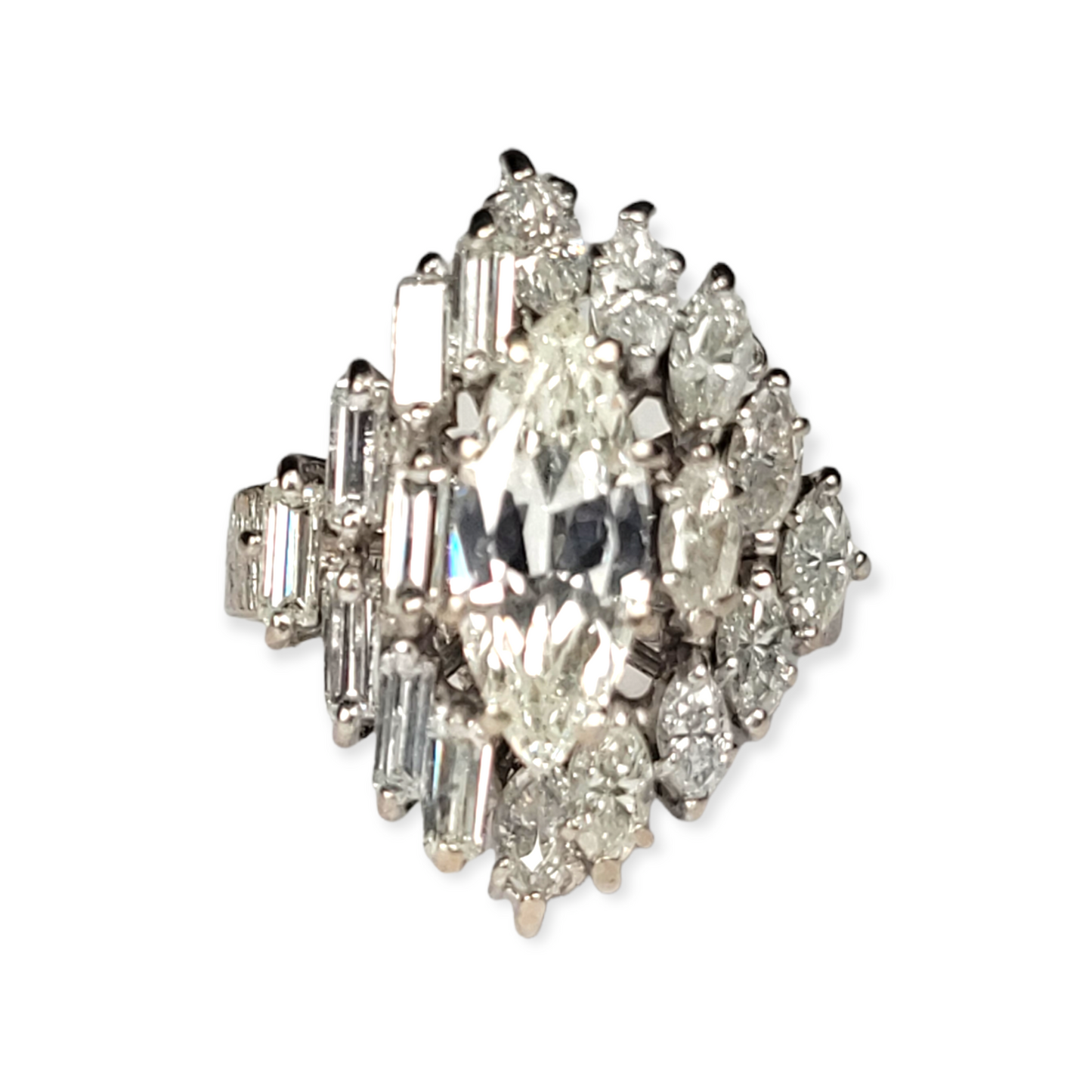 Cool vintage marquise and baguette diamond ring Sku 5719