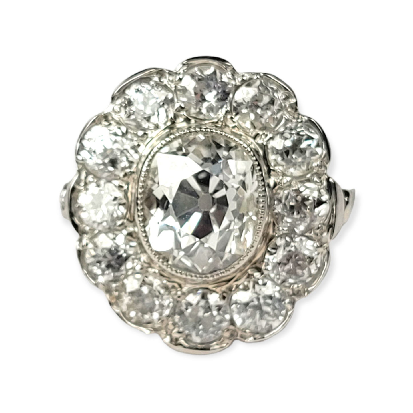 Antique cushion cut diamond cluster ring Sku 5716