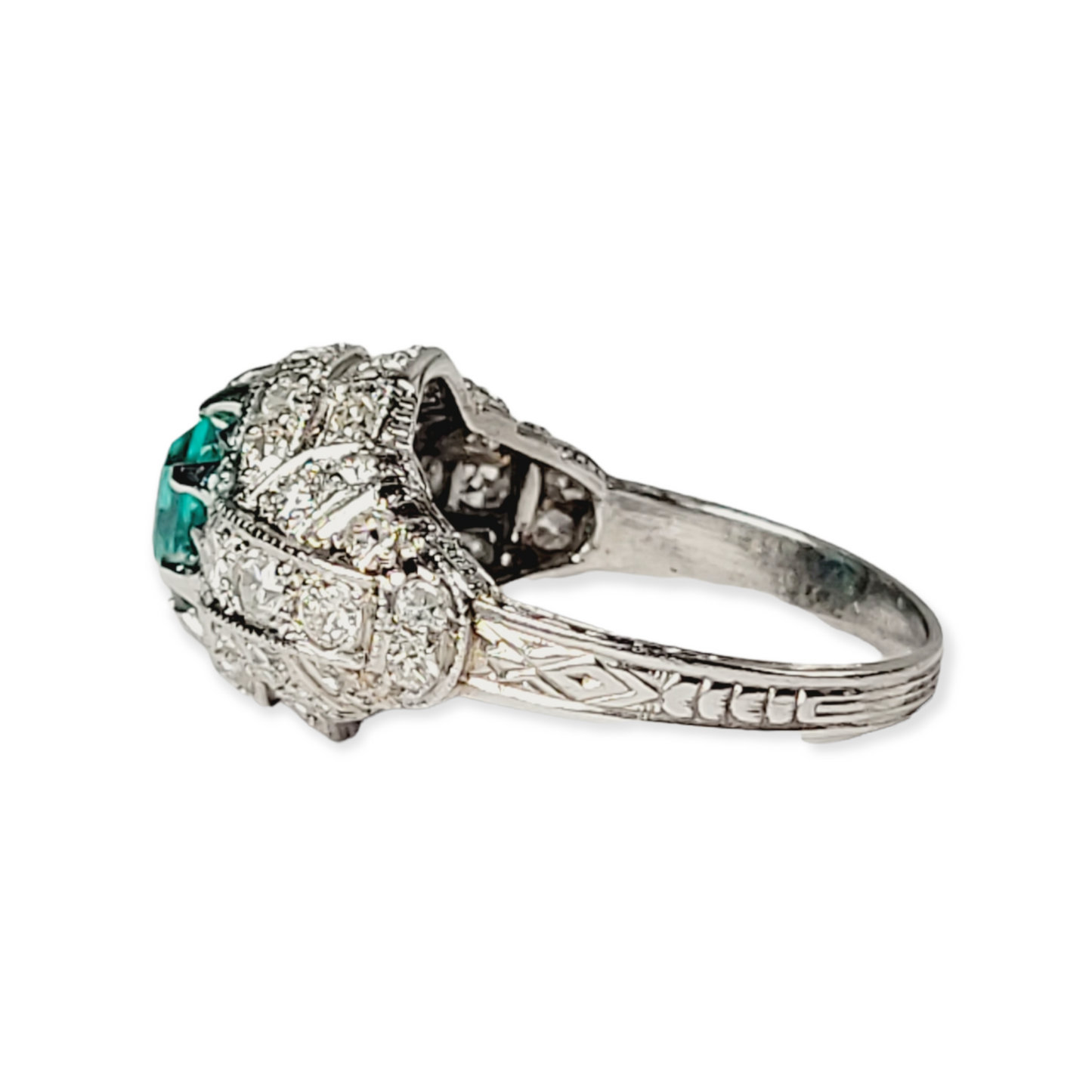 Art deco Colombian emerald and diamond ring sku 5725