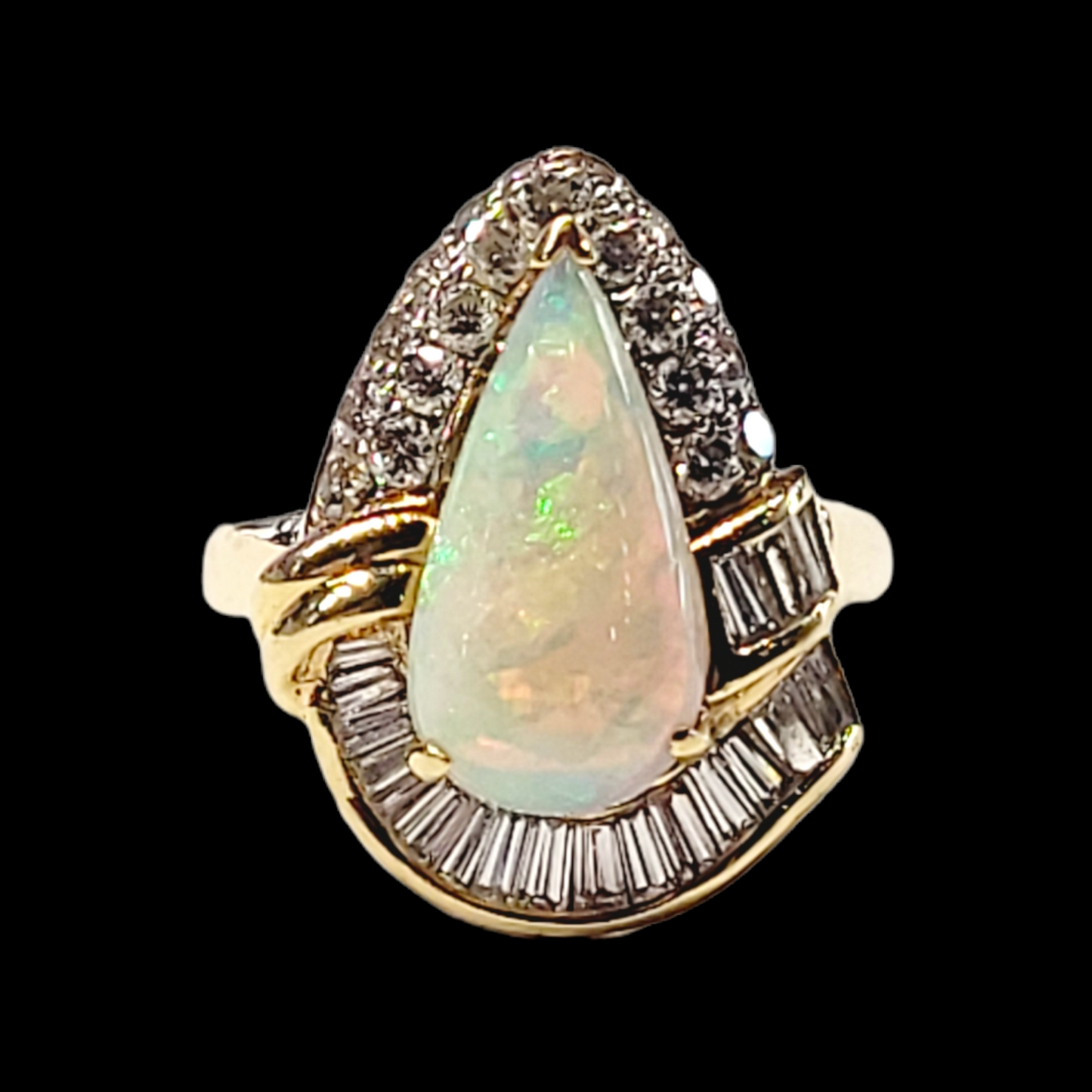 Stylish opal and baguette diamond dress ring sku 5742