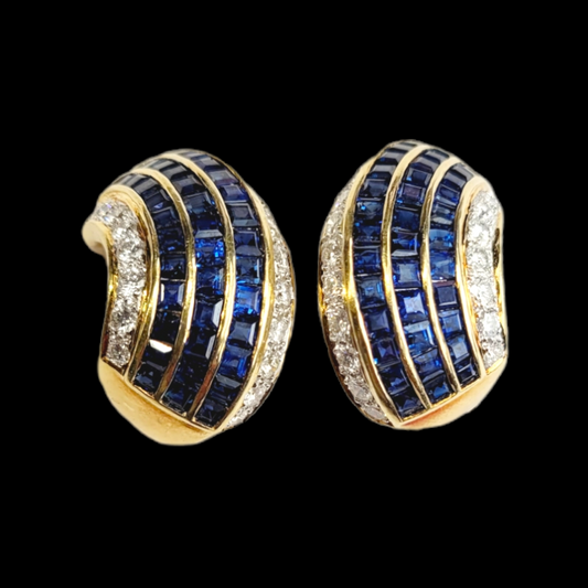 Calibre sapphire and diahoop earrings