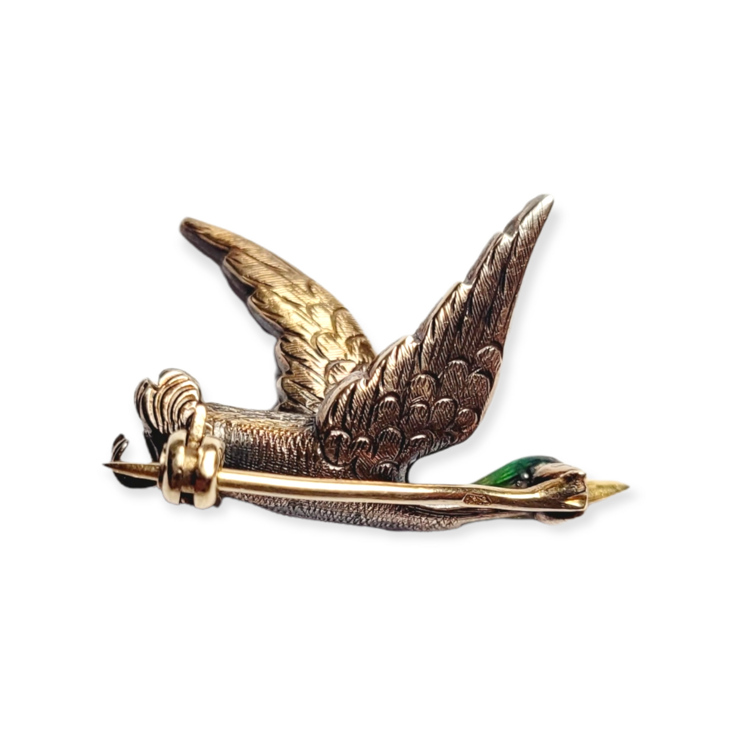 Antique enamel and diamond duck brooch