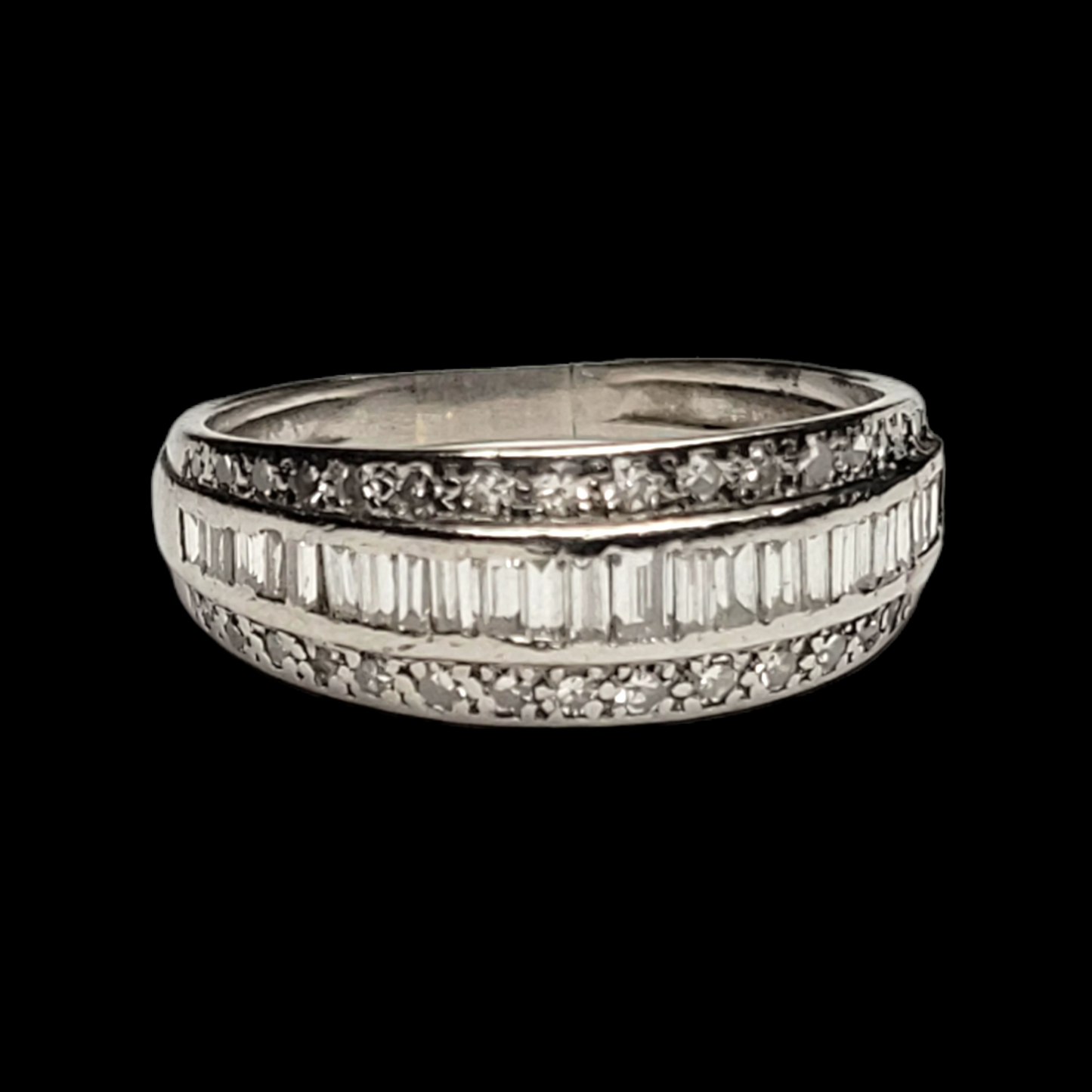 Art deco baguette and round diamond half hoop ring