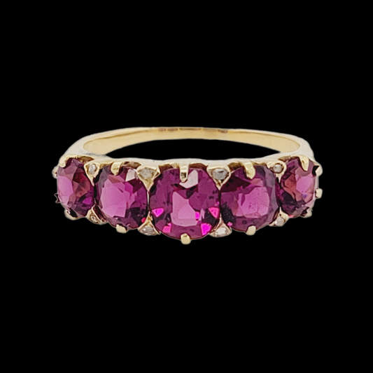 Five stone rhodalite garnet and diamond ring sku 5877