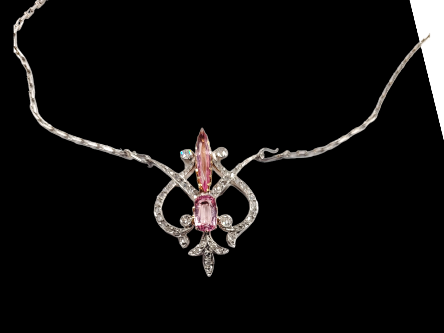 Rare Antique pink topaz and diamond pendant