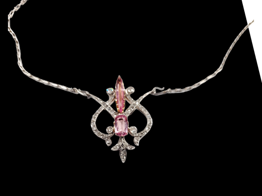 Rare Antique pink topaz and diamond pendant
