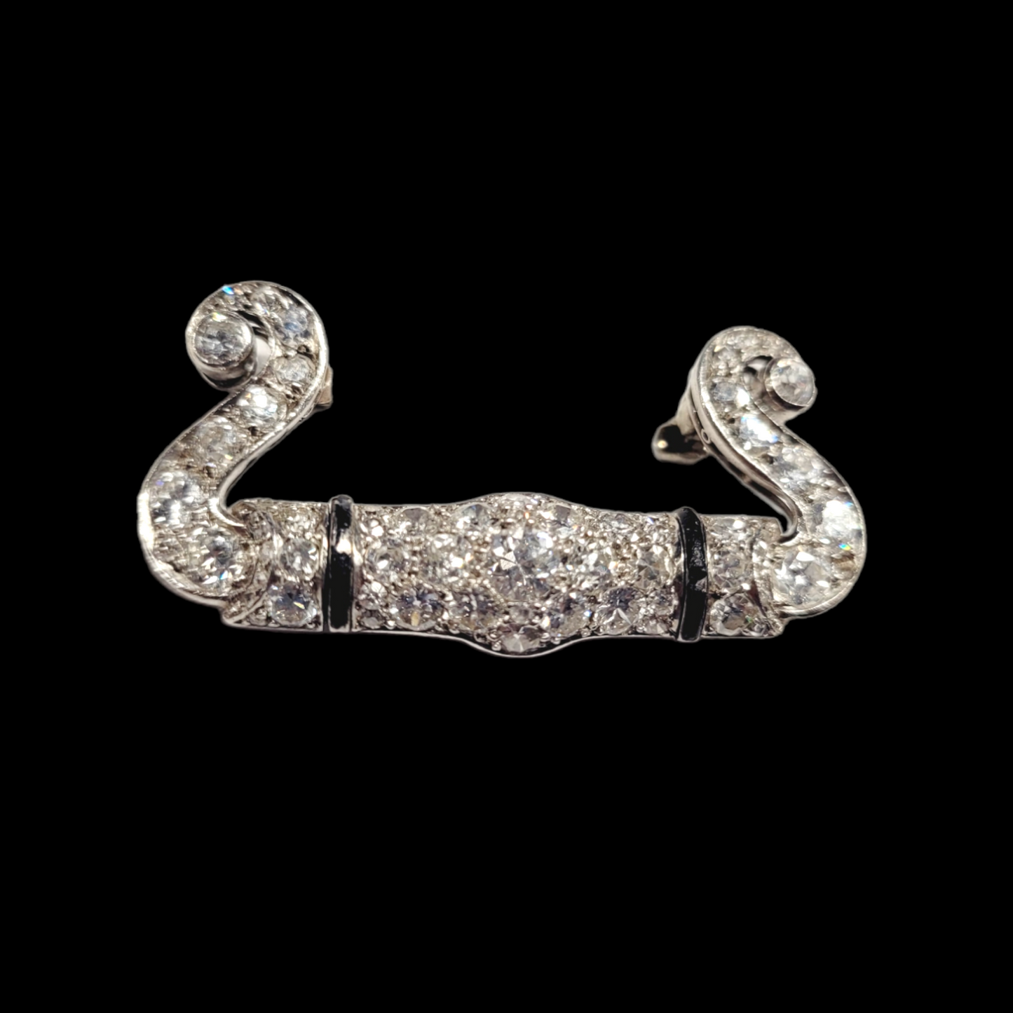 Art deco diamond and enamel brooch