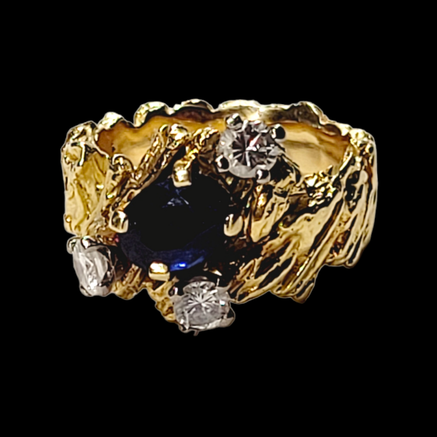 1960's Vintage sapphire and diamond gold ring