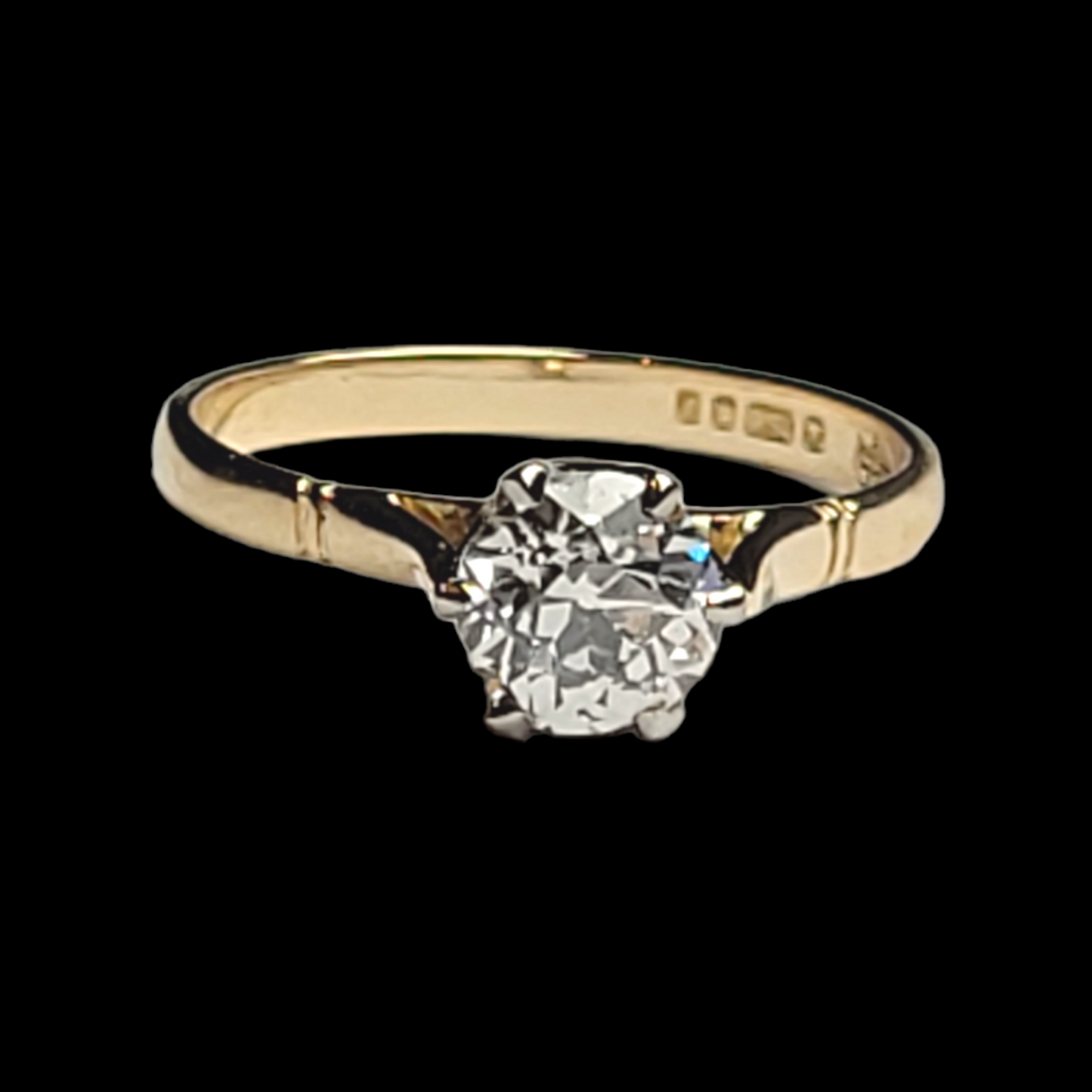 1ct old European cut diamond solitaire in yellow gold