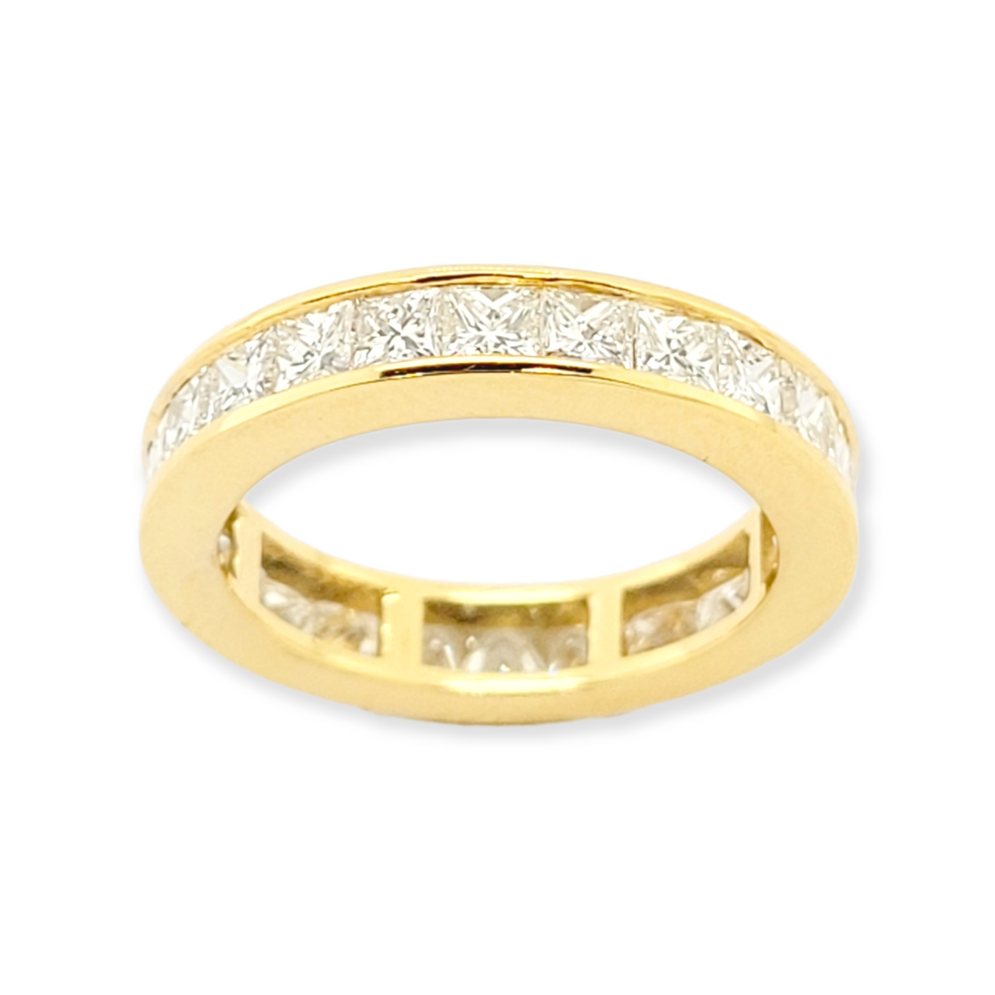 Princess cut diamond eternity ring set in yellow gold sku 6052