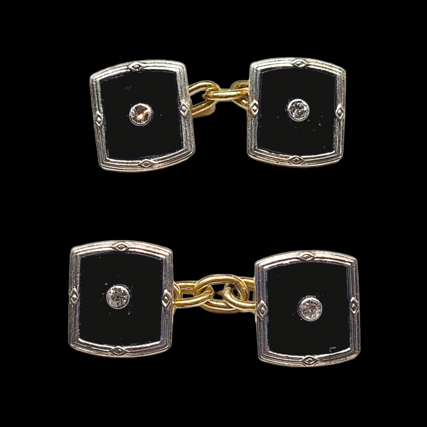 Art deco onyx and diamond cufflinks