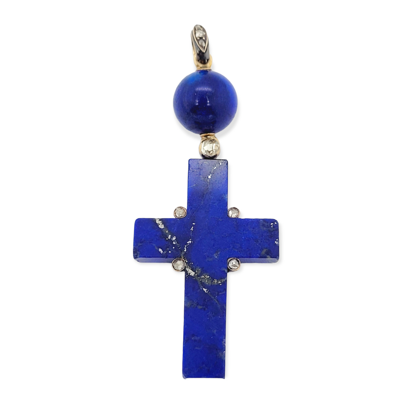 Antique lapis lazuli and diamond Cross pendant