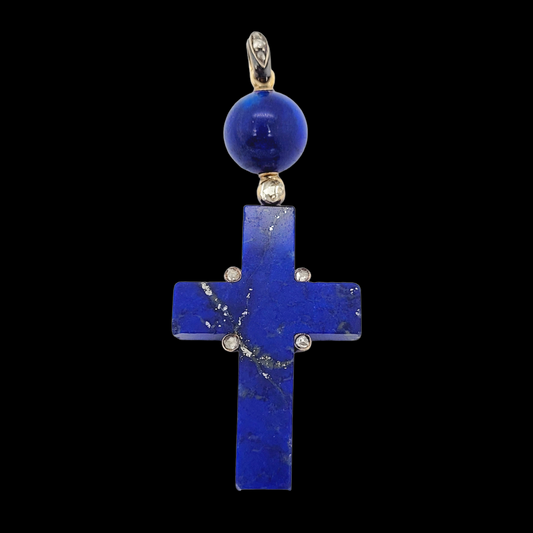 Antique lapis lazuli and diamond Cross pendant