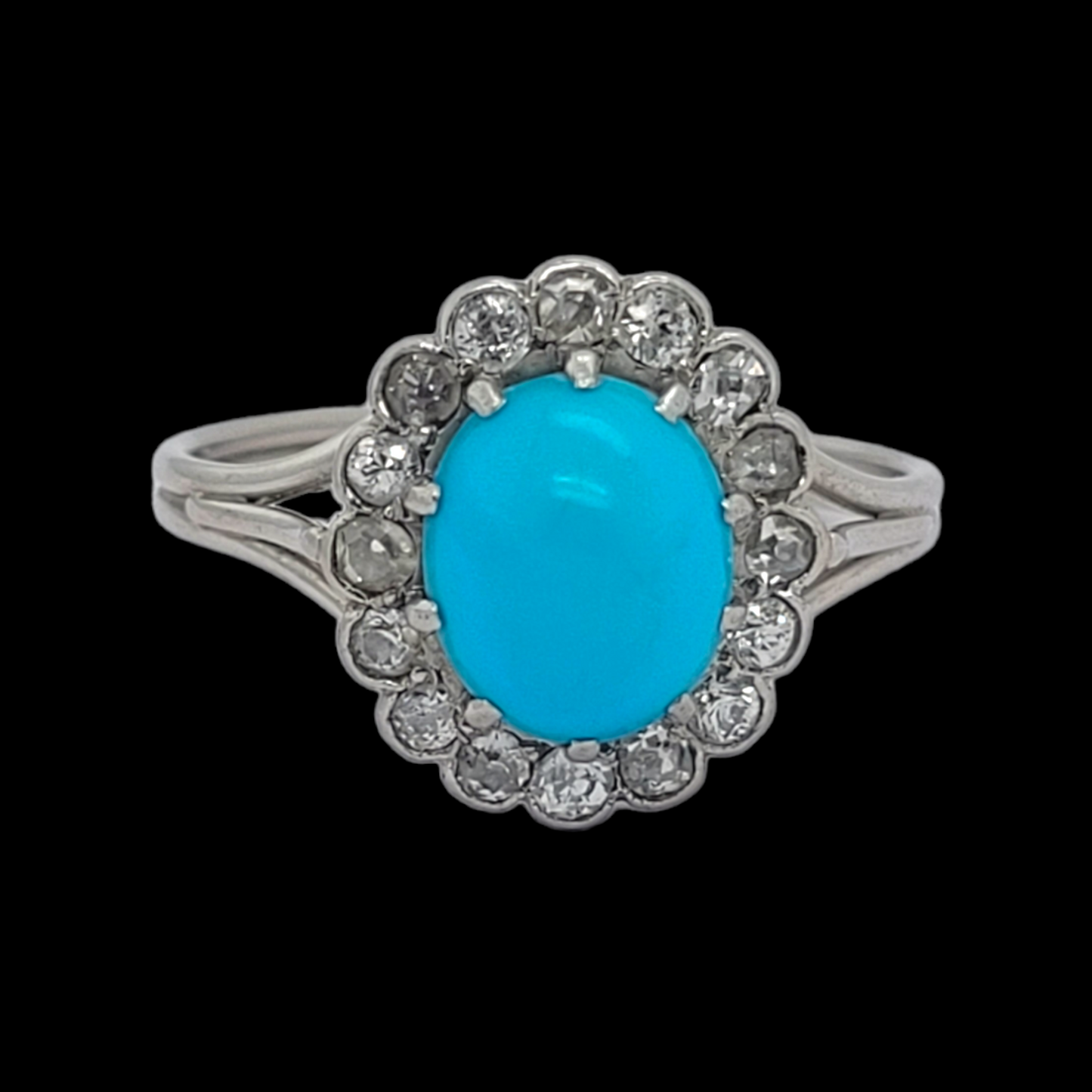 Turquoise and diamond cluster ring