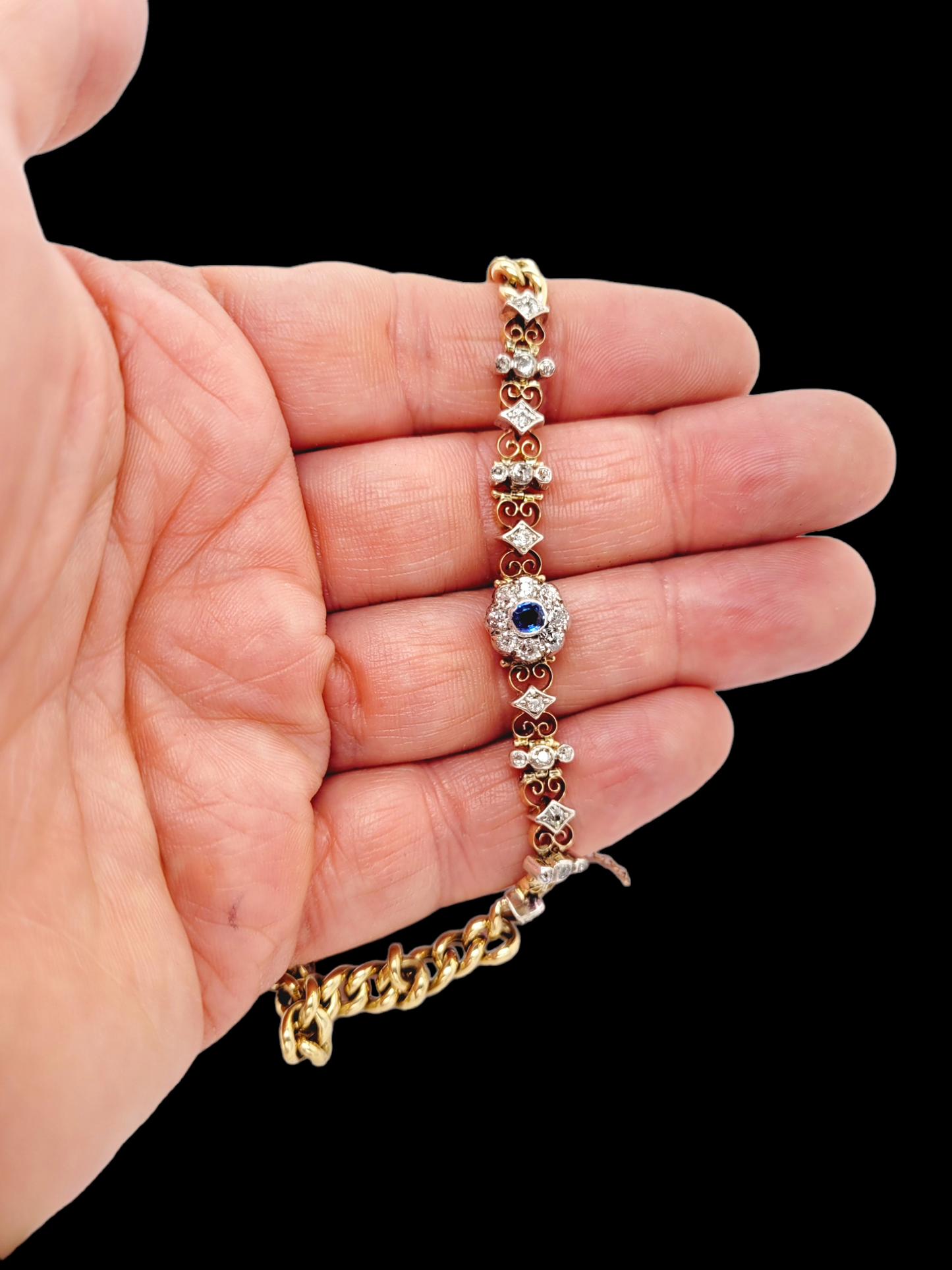 Antique sapphire and diamond gold bracelet