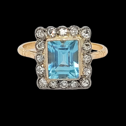 Edwardian aquamarine and diamond dress ring sku 6173