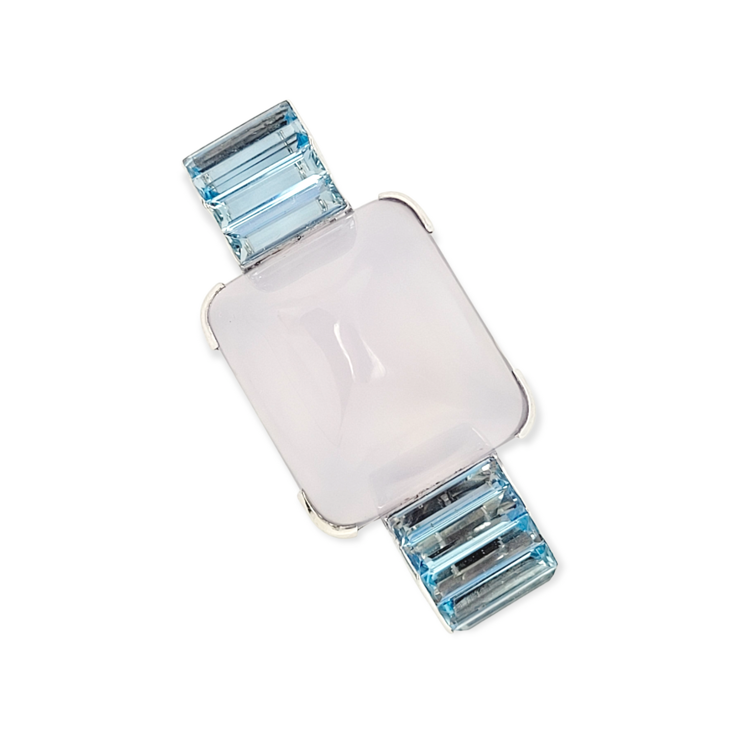 Stylish 1940's aquamarine and chalcedony sugarloaf clip brooch