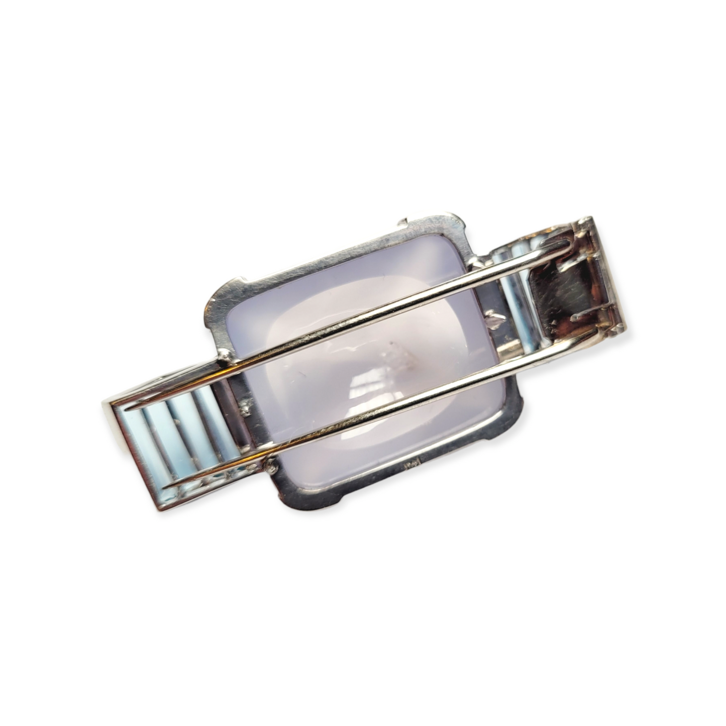 Stylish 1940's aquamarine and chalcedony sugarloaf clip brooch