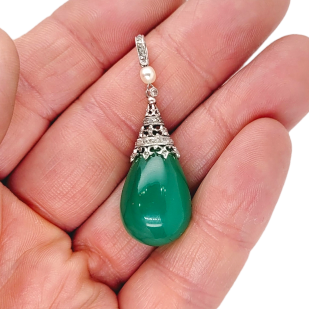 Gem Edwardian chrysoprase and diamond pendant
SKU: 6438
