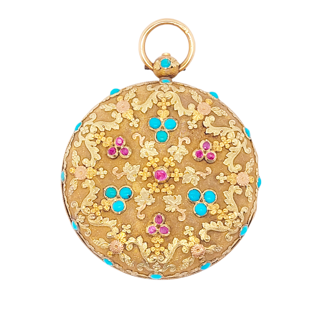 Regency three colour gold ruby and turquoise watch
SKU: 6654
