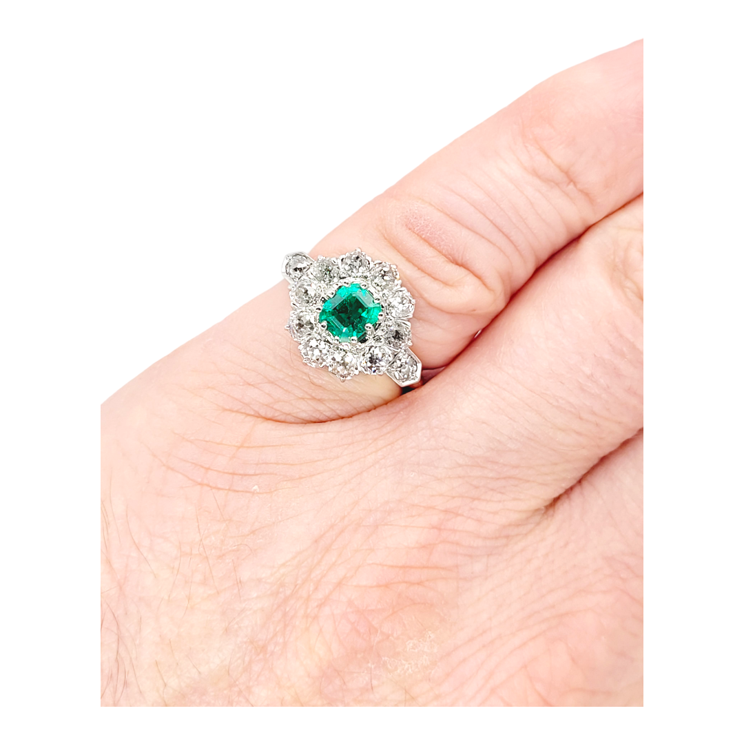 Antique emerald and diamond cluster engagement ring
SKU: 6673