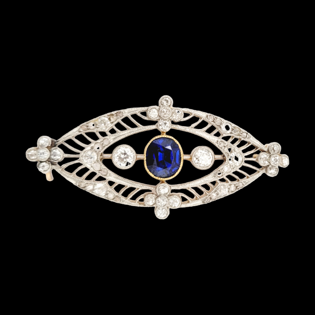 Edwardian sapphire and diamond navette shaped brooch
SKU: 6787