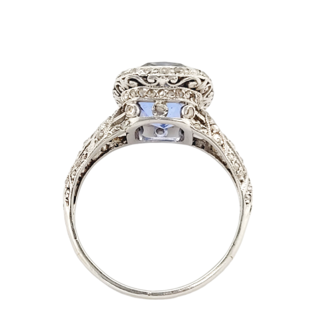 Gem Cornflower Ceylon sapphire and diamond antique engagement ring
SKU: 7096