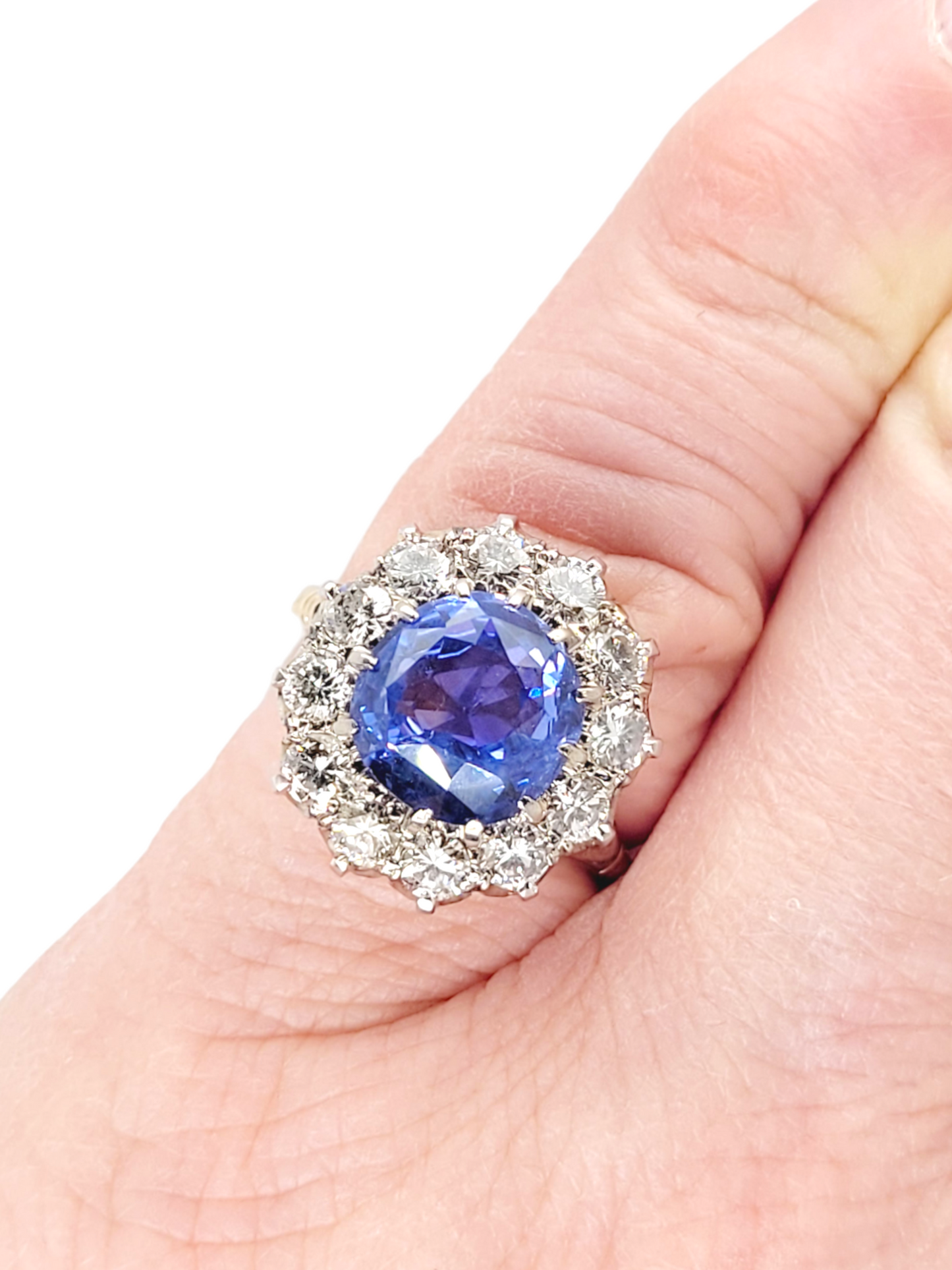 Antique 4.5ct Cornflower blue Ceylon sapphire cluster engagement ring
SKU: 7121