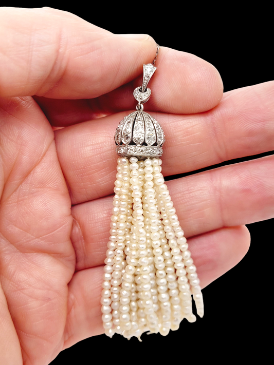 Art deco pearl and diamond tassel pendant
SKU: 7158