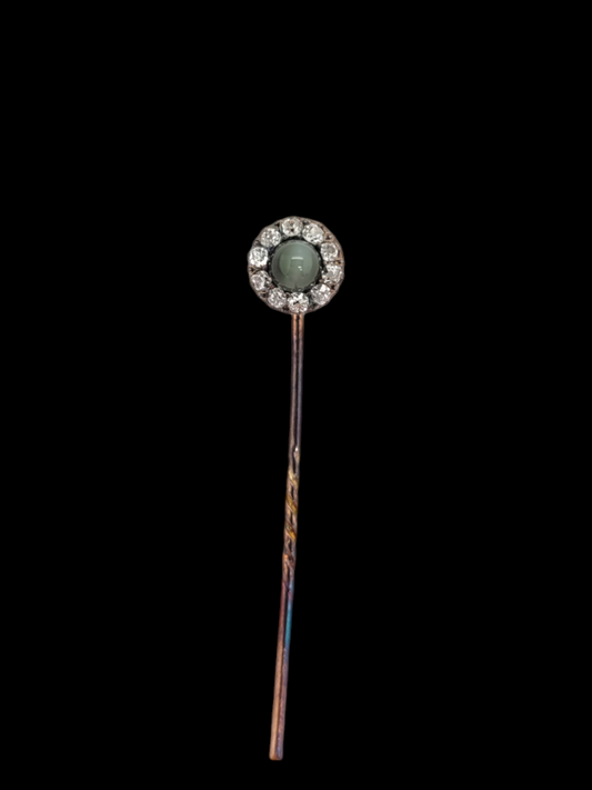 Antique cat's eye chrysoberyl and old cut diamond stick pin
SKU: 7217