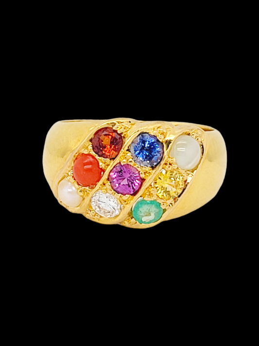 Vintage 21ct gold harlequin muti gem Planetary ring
SKU: 7267