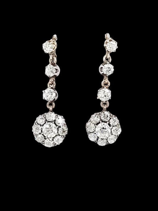 Old mine cut diamond cluster drop earrings
SKU: 7314