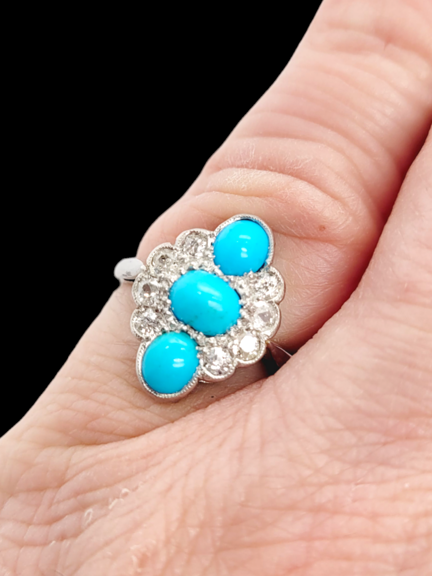 Art deco vibrant Persian turquoise and diamond ring
SKU: 7340