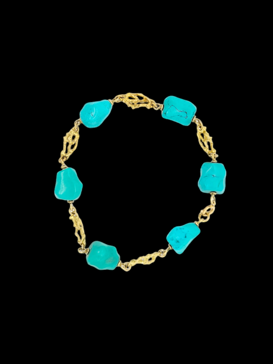 Cool 1960's boulder turquoise and organic gold bracelet
SKU: 7386