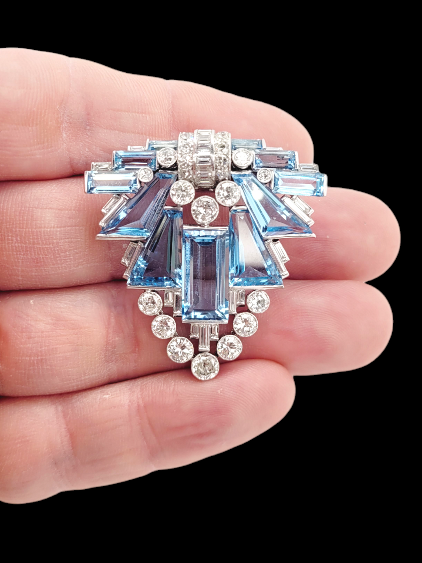 Art deco aquamarine and diamond clip
SKU: 7540