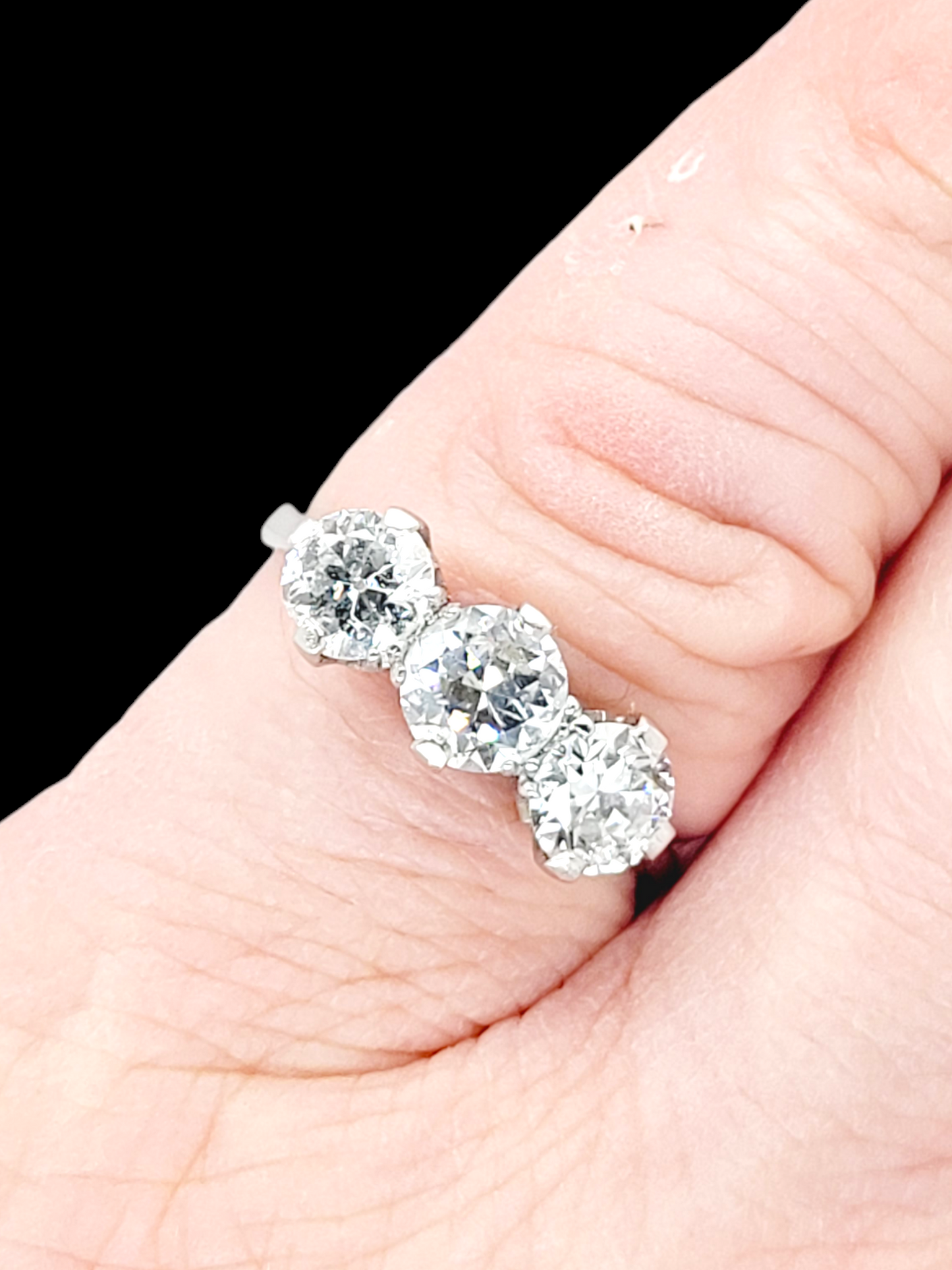 Art deco old European transitional cut diamond trilogy engagement ring
SKU: 7551