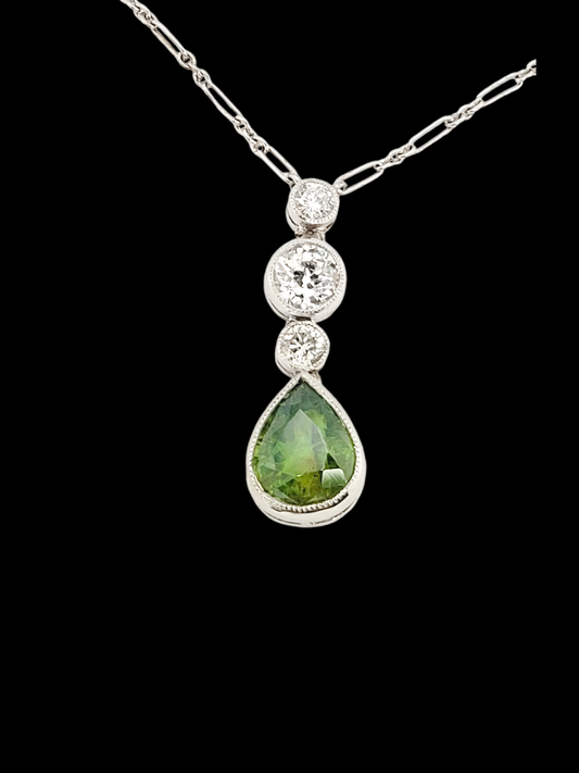 Rare Art deco 2ct pear drop Demantoid green garnet and diamond
SKU: 7606