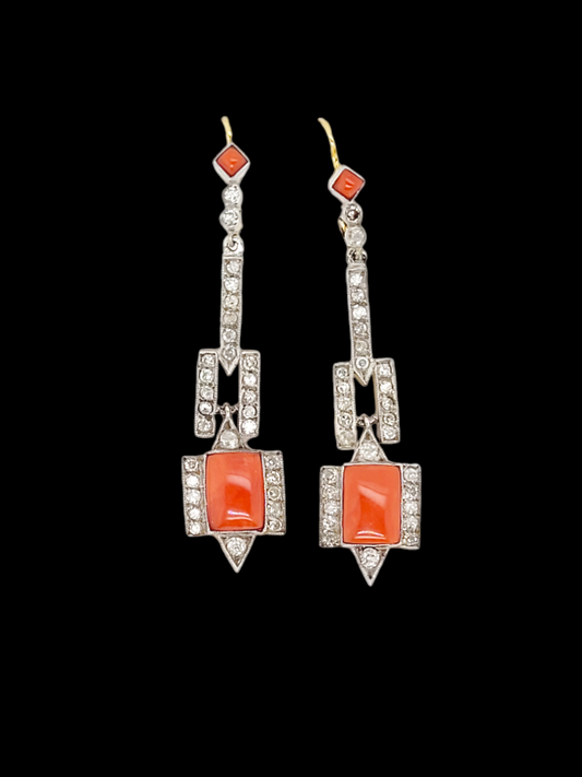 Iconic Art deco coral and diamond drop earrings
SKU: 7687
