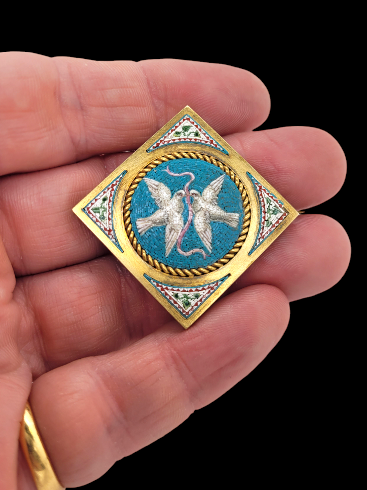 Fine Antique micro mosaic love birds brooch
SKU: 7690