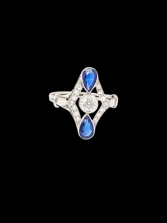 Art deco sapphire and diamond navette ring
SKU: 7738
