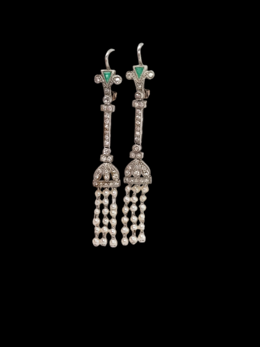 Art deco diamond and pearl tassel pendant earrings
SKU: 7741