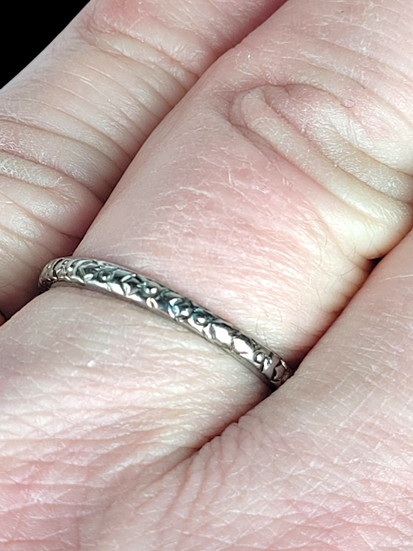 Art deco carved platinum wedding band
SKU: 7862