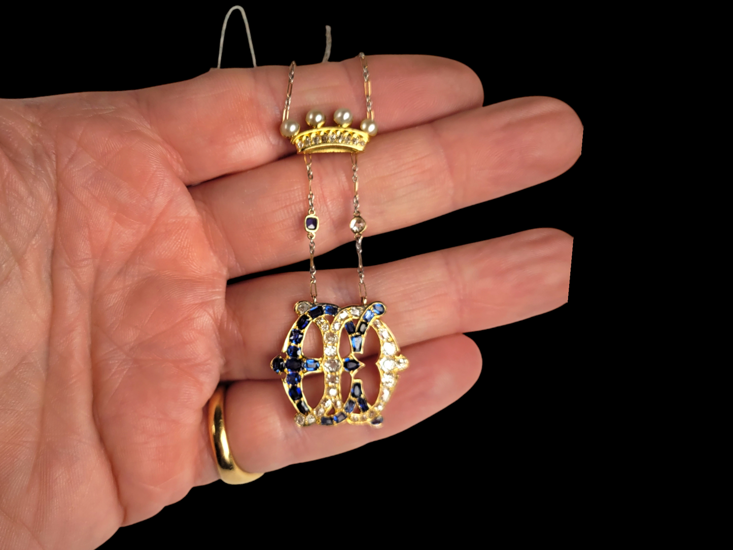 Antique Marchioness sapphire and diamond wedding pendant
SKU: 7913