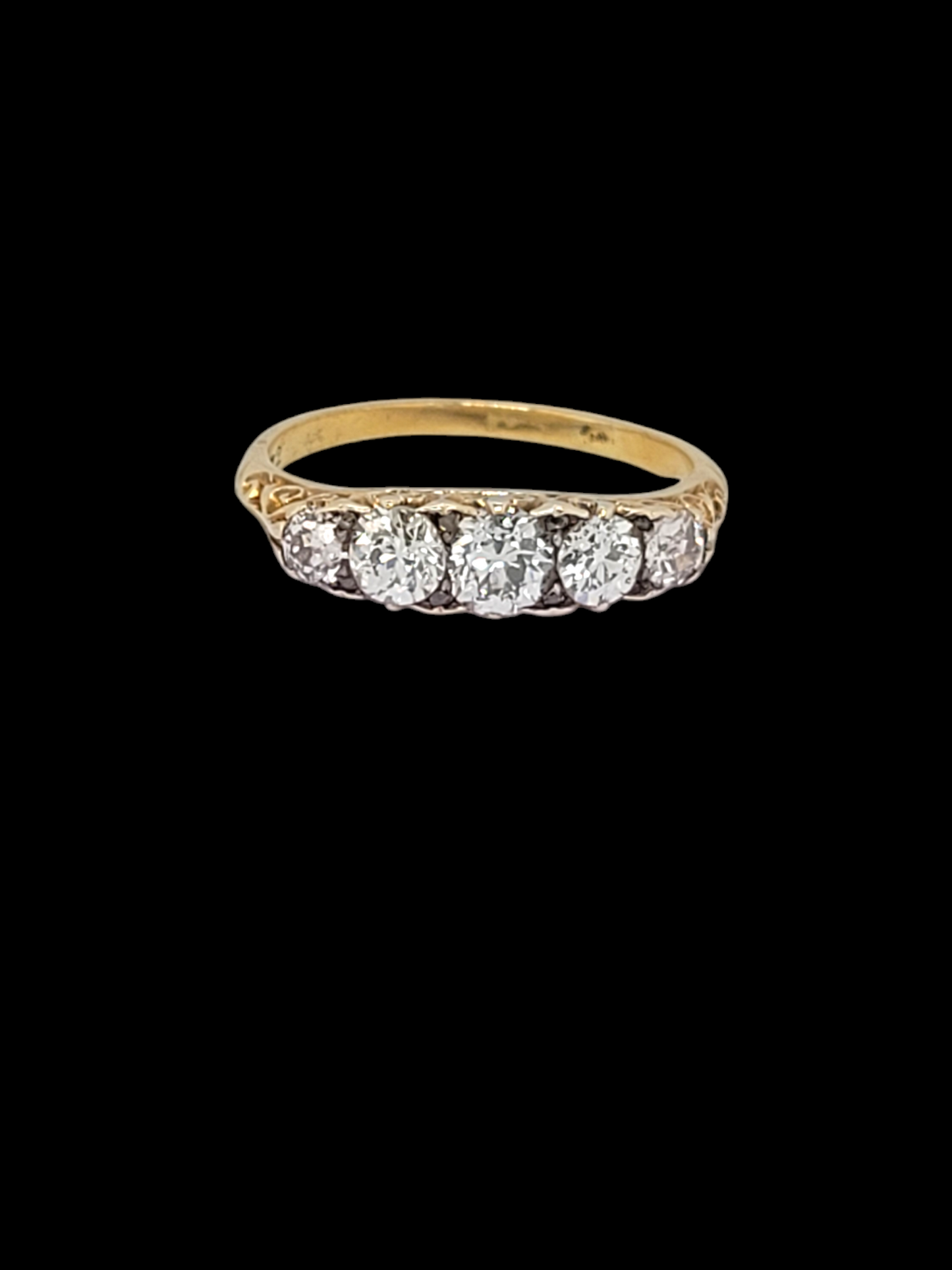Antique diamond five stone carved half hoop ring
SKU: 7934
